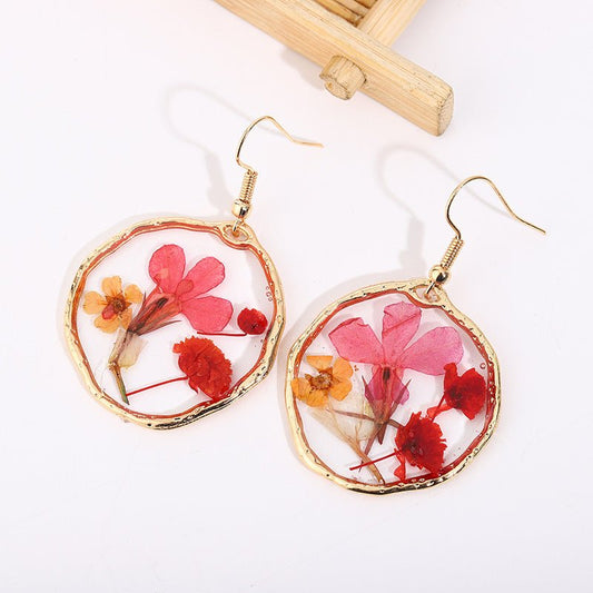 Gold Flower Earrings Dried Glue Flower-Jewearrings