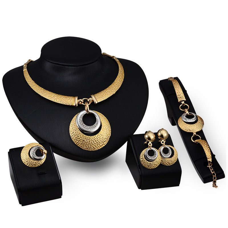 Gold Four-piece Necklace, Earrings And Jewelry Set-Jewearrings