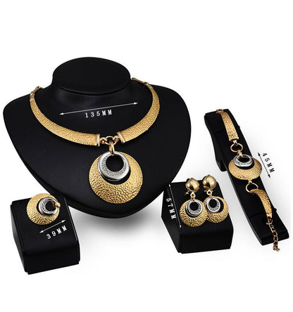 Gold Four-piece Necklace, Earrings And Jewelry Set-Jewearrings