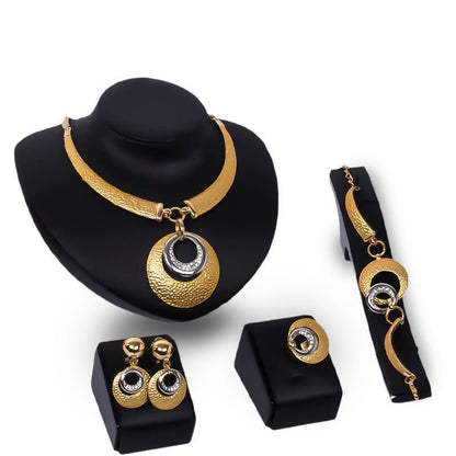 Gold Four-piece Necklace, Earrings And Jewelry Set-Jewearrings