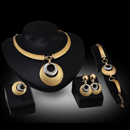 Gold Four-piece Necklace, Earrings And Jewelry Set-Jewearrings