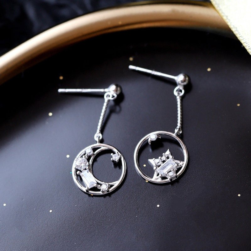 Gold hollow zircon star moon earrings women-Jewearrings