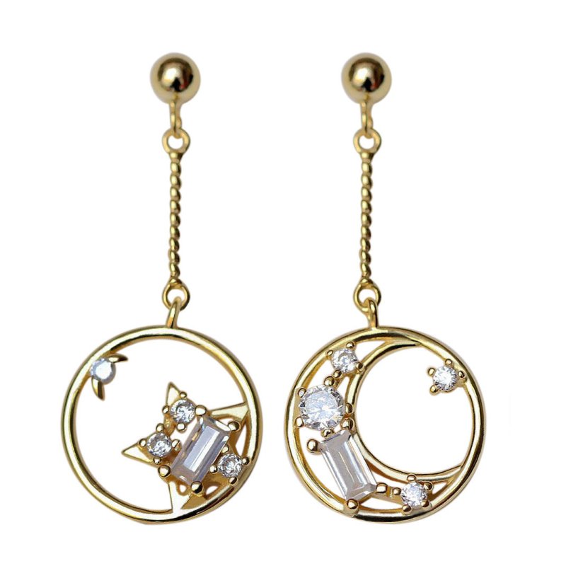 Gold hollow zircon star moon earrings women-Jewearrings