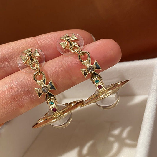 Gold Inlaid Color Pickaxe Stone Earth Planet Earrings Classic Crystal Ball Earrings-Jewearrings