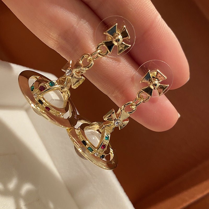 Gold Inlaid Color Pickaxe Stone Earth Planet Earrings Classic Crystal Ball Earrings-Jewearrings