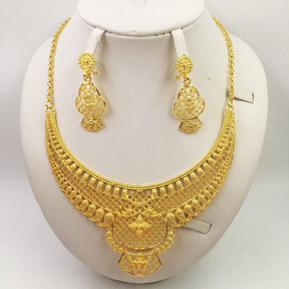 Gold Jewellery African Wedding Gifts Women Necklace Earrings-Jewearrings