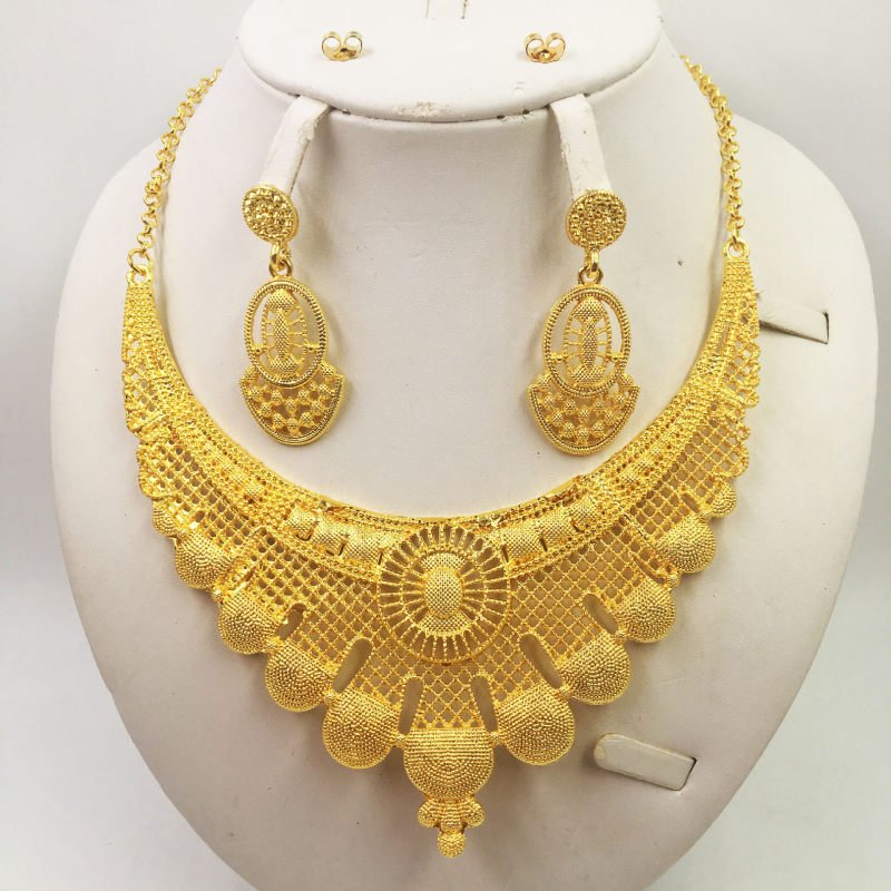 Gold Jewellery African Wedding Gifts Women Necklace Earrings-Jewearrings