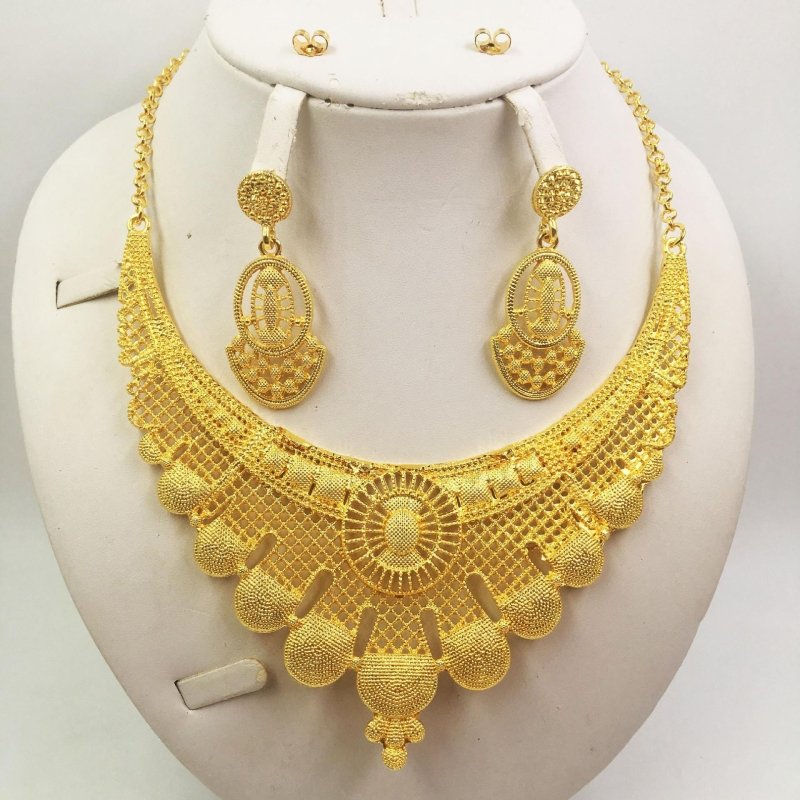 Gold Jewellery African Wedding Gifts Women Necklace Earrings-Jewearrings