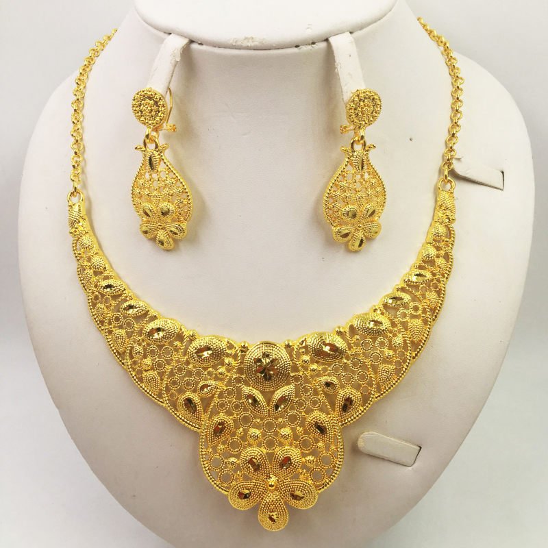 Gold Jewellery African Wedding Gifts Women Necklace Earrings-Jewearrings