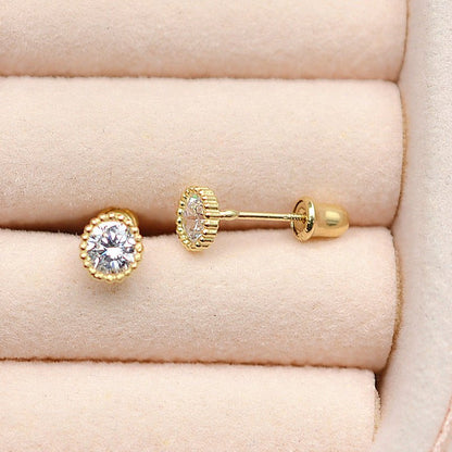 Gold Jewelry Elegant Round Diamond Screw Earrings-Jewearrings