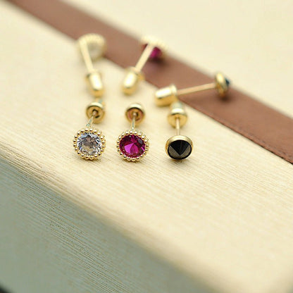 Gold Jewelry Elegant Round Diamond Screw Earrings-Jewearrings