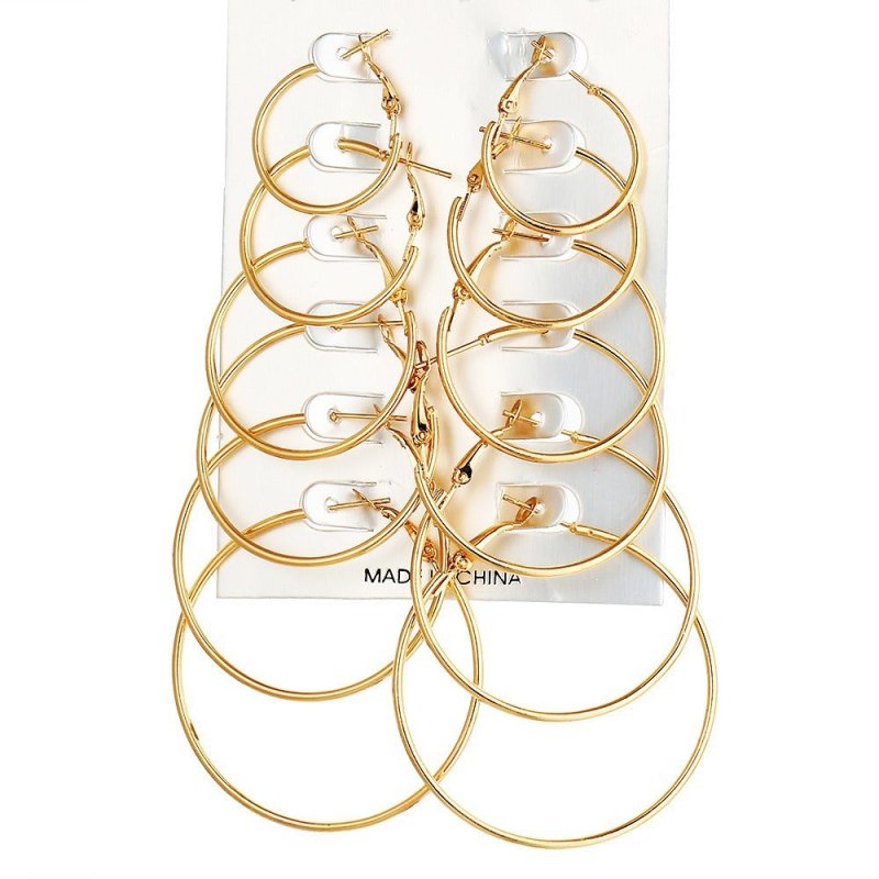 Gold Large Circle Combination Set Earrings Exaggerated Metal-Jewearrings