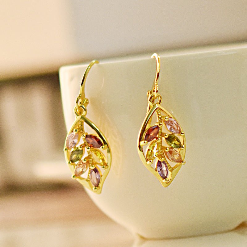 Gold leaf inlaid colorful gemstone earrings-Jewearrings