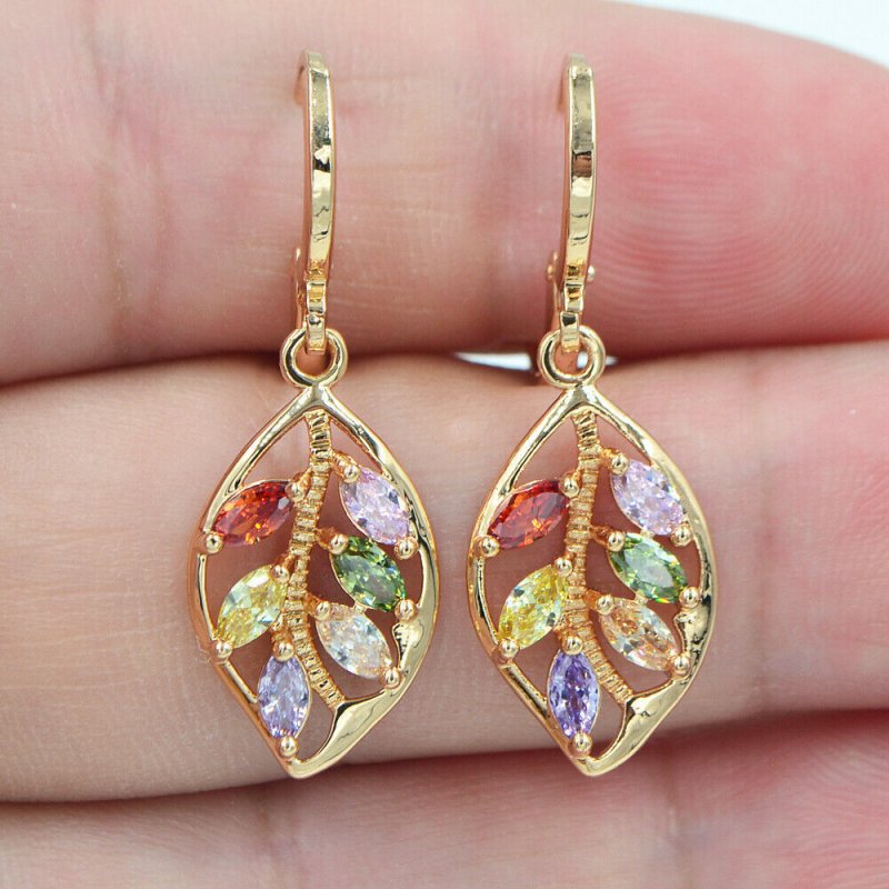 Gold leaf inlaid colorful gemstone earrings-Jewearrings