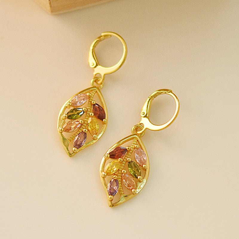 Gold leaf inlaid colorful gemstone earrings-Jewearrings