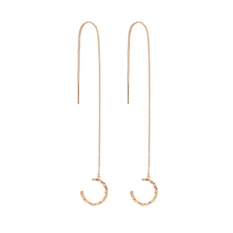 Gold Long Copper C-shaped Hollow Leaf Ear Clip Ear Wire Earrings-Jewearrings