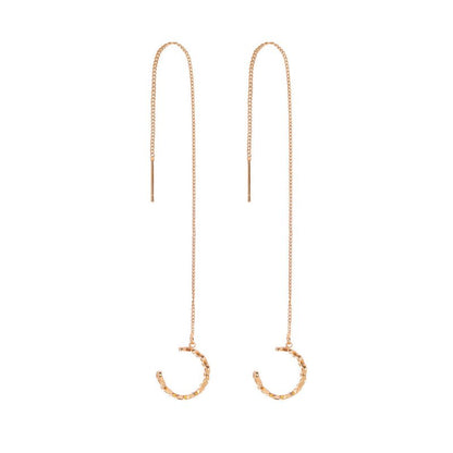 Gold Long Copper C-shaped Hollow Leaf Ear Clip Ear Wire Earrings-Jewearrings