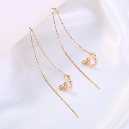 Gold Long Copper Ear Clip Micro-set Pentagram Zircon Earrings-Jewearrings