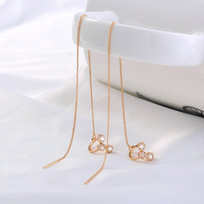 Gold Long Copper Ear Clip Micro-set Pentagram Zircon Earrings-Jewearrings