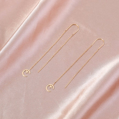 Gold Long Fringed Star And Moon Copper Earrings-Jewearrings