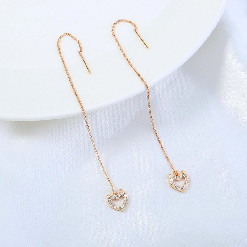 Gold Love Bull Head Copper Micro Inlaid Tassel Pendant Earrings-Jewearrings