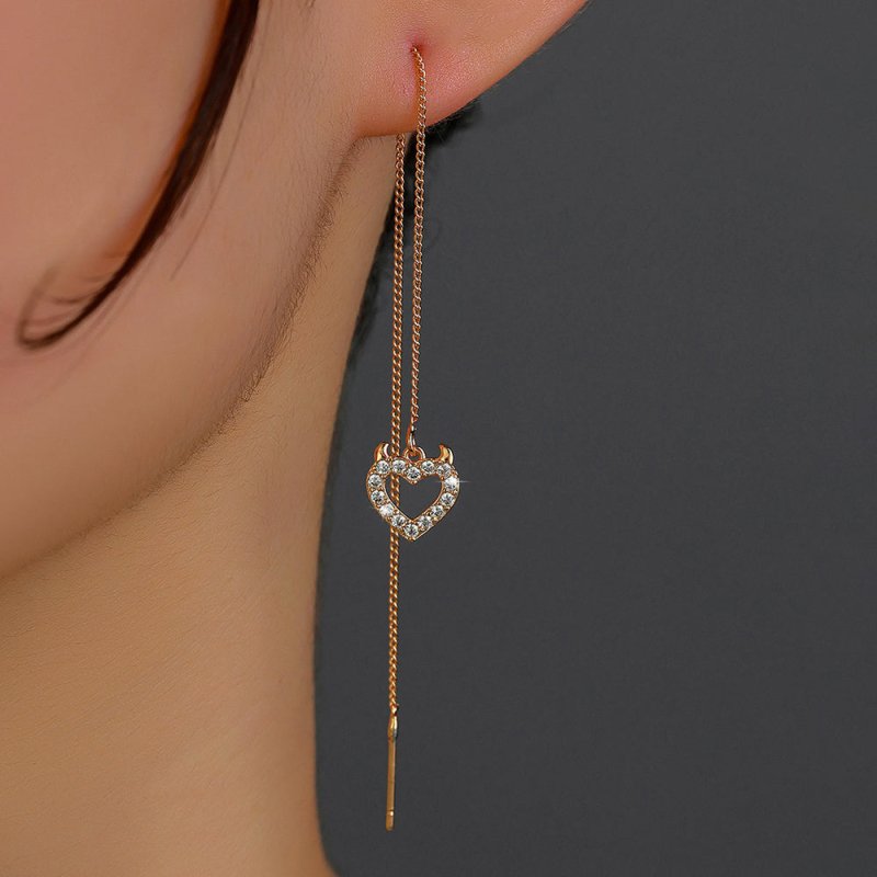 Gold Love Bull Head Copper Micro Inlaid Tassel Pendant Earrings-Jewearrings