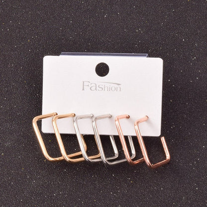 Gold Metal Hoop Square Earrings Set-Jewearrings