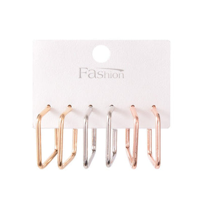 Gold Metal Hoop Square Earrings Set-Jewearrings