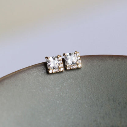 Gold Micro Inlaid Zircon Small Ice Cube Simple Stud Earrings-Jewearrings