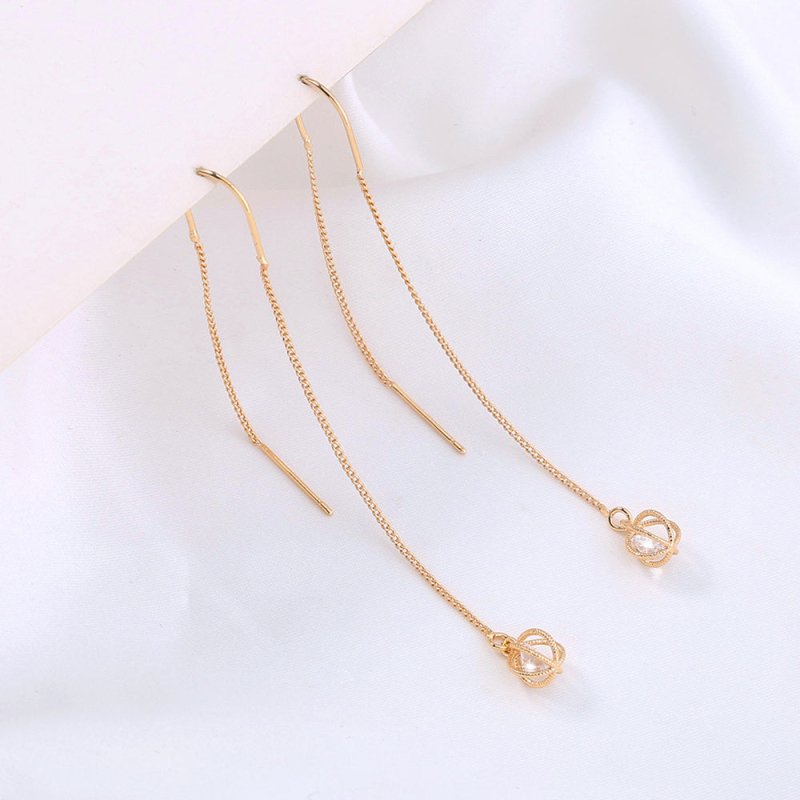 Gold Open Lantern Micro-set Zircon Long Tassel Earrings-Jewearrings