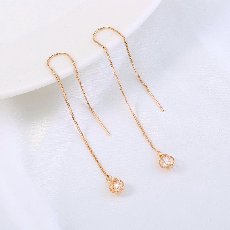 Gold Open Lantern Micro-set Zircon Long Tassel Earrings-Jewearrings