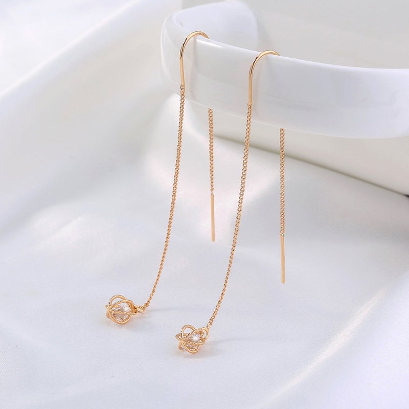 Gold Open Lantern Micro-set Zircon Long Tassel Earrings-Jewearrings