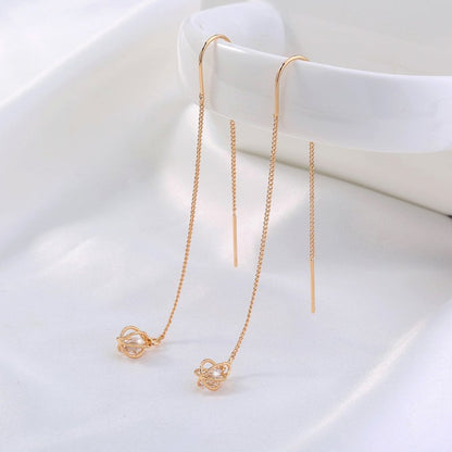 Gold Open Lantern Micro-set Zircon Long Tassel Earrings-Jewearrings