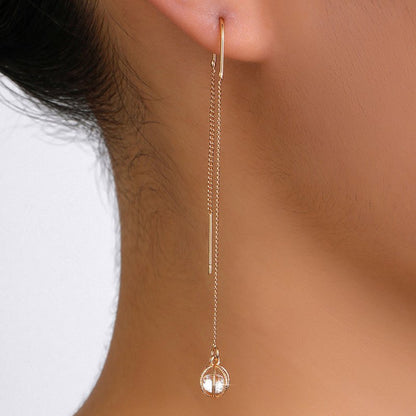 Gold Open Lantern Micro-set Zircon Long Tassel Earrings-Jewearrings