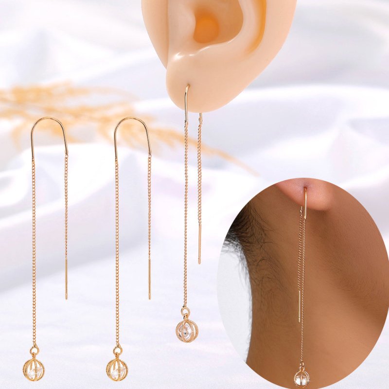 Gold Open Lantern Micro-set Zircon Long Tassel Earrings-Jewearrings