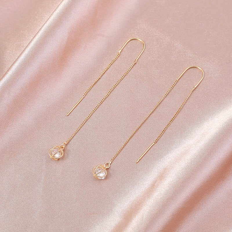 Gold Open Lantern Micro-set Zircon Long Tassel Earrings-Jewearrings