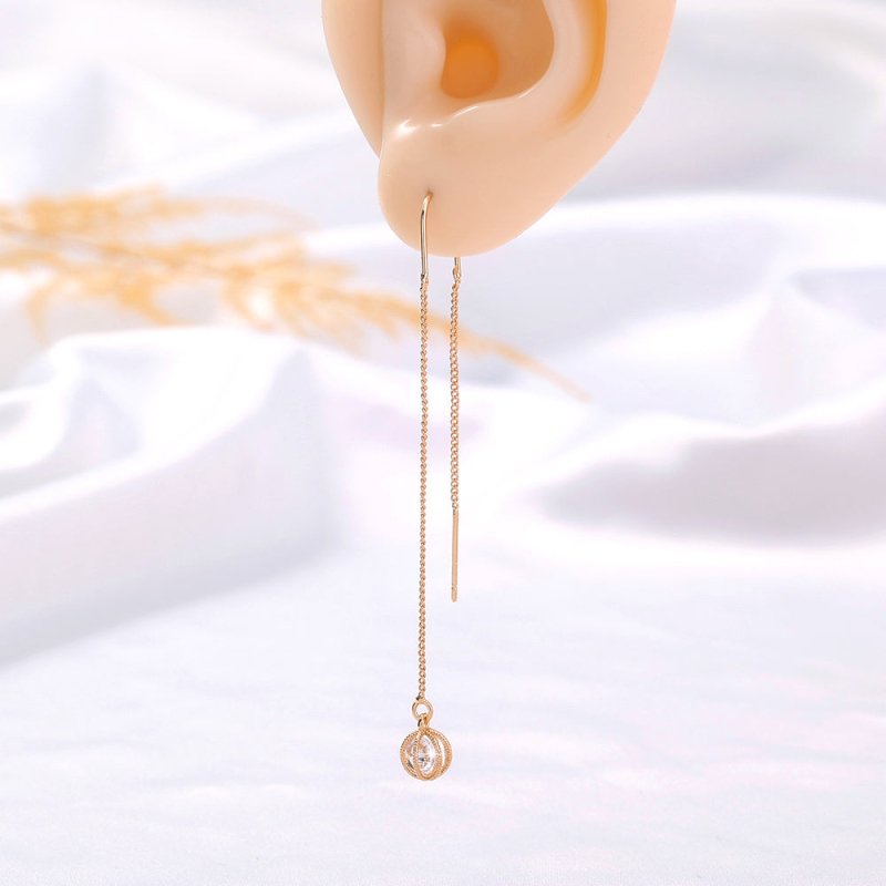 Gold Open Lantern Micro-set Zircon Long Tassel Earrings-Jewearrings