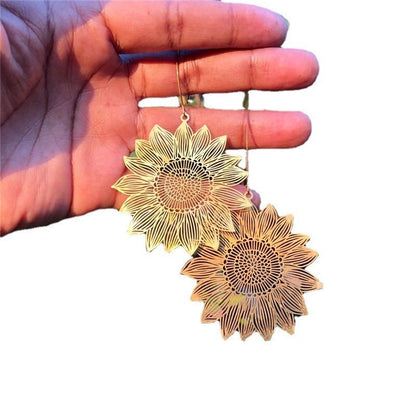 Gold Openwork Sunflower Earrings-Jewearrings