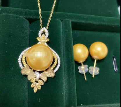 Gold pearl sterling silver color separation k gold craft pendant earrings set-Jewearrings