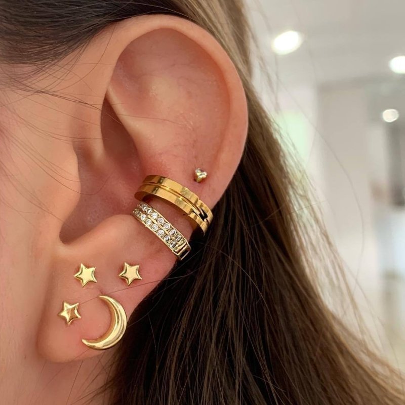 Gold Pentagram Star & Moon Earrings-Jewearrings