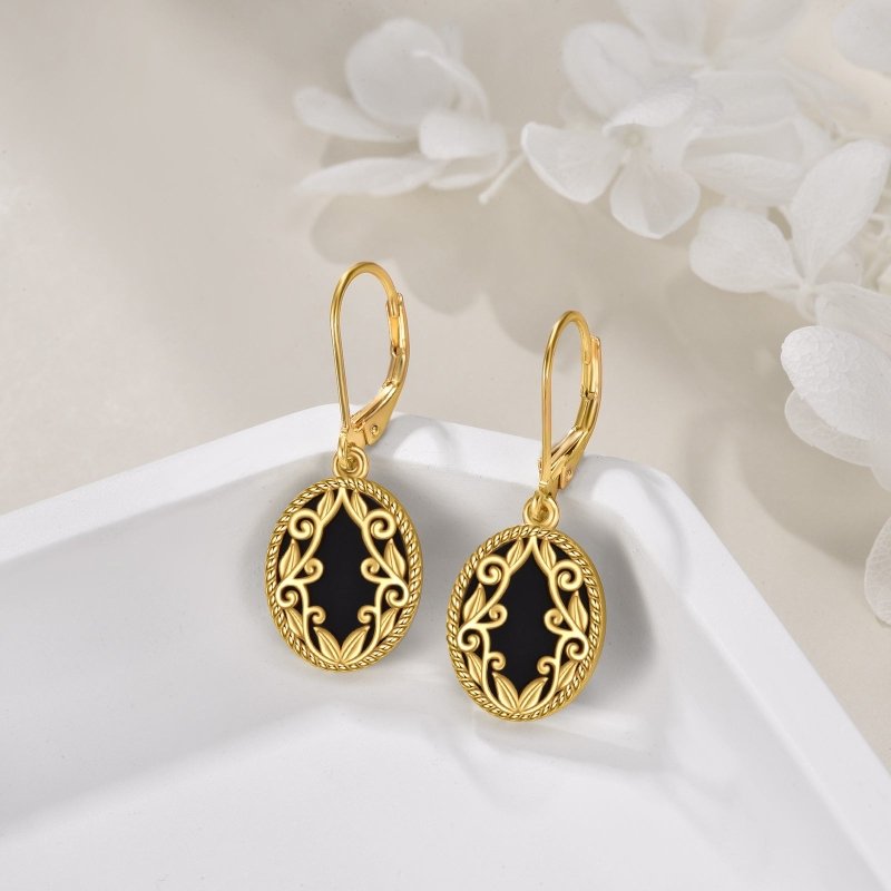 Gold Plated Black Agate Sterling Silver Drop Dangle Earrings Jewelry Gift for Women-Jewearrings