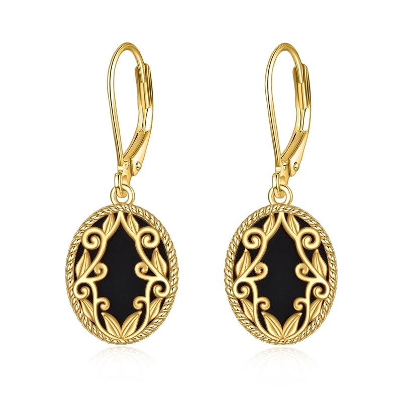 Gold Plated Black Agate Sterling Silver Drop Dangle Earrings Jewelry Gift for Women-Jewearrings