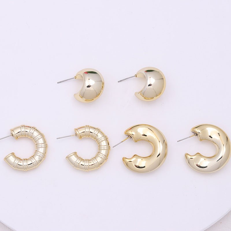 Gold-plated C- Ring Circle Three-piece Earrings Personalized Simple Acrylic-Jewearrings