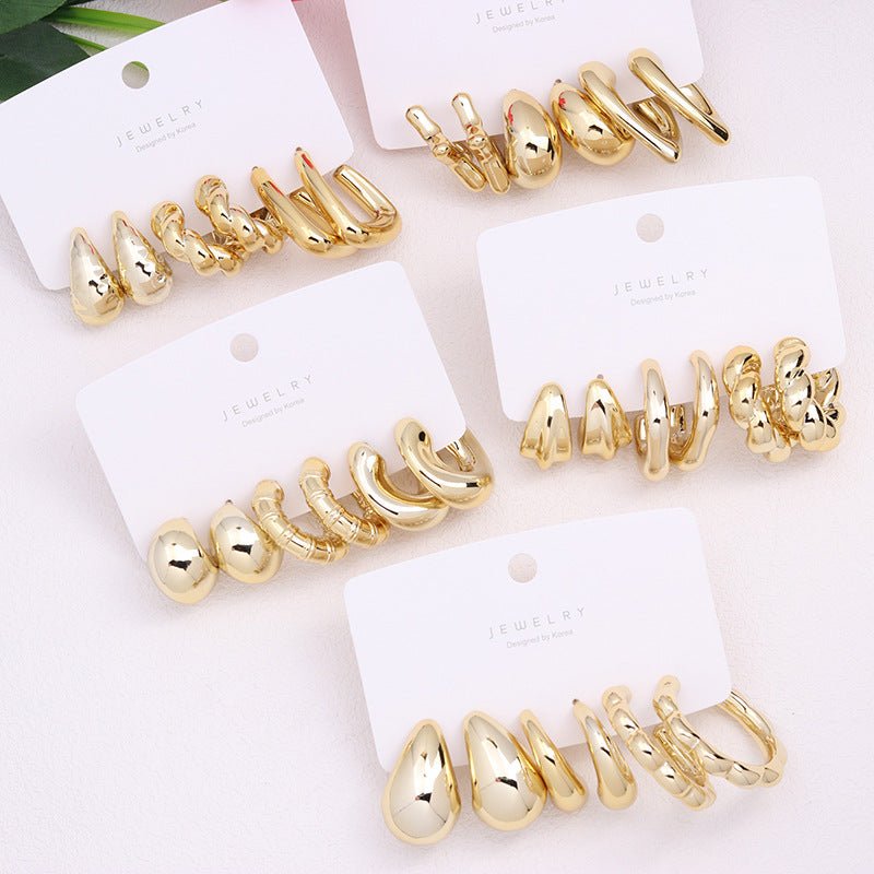 Gold-plated C- Ring Circle Three-piece Earrings Personalized Simple Acrylic-Jewearrings