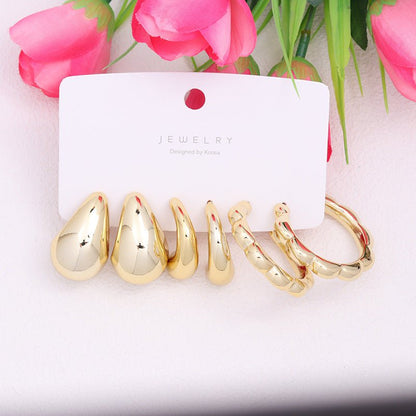 Gold-plated C- Ring Circle Three-piece Earrings Personalized Simple Acrylic-Jewearrings