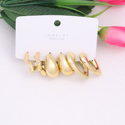 Gold-plated C- Ring Circle Three-piece Earrings Personalized Simple Acrylic-Jewearrings