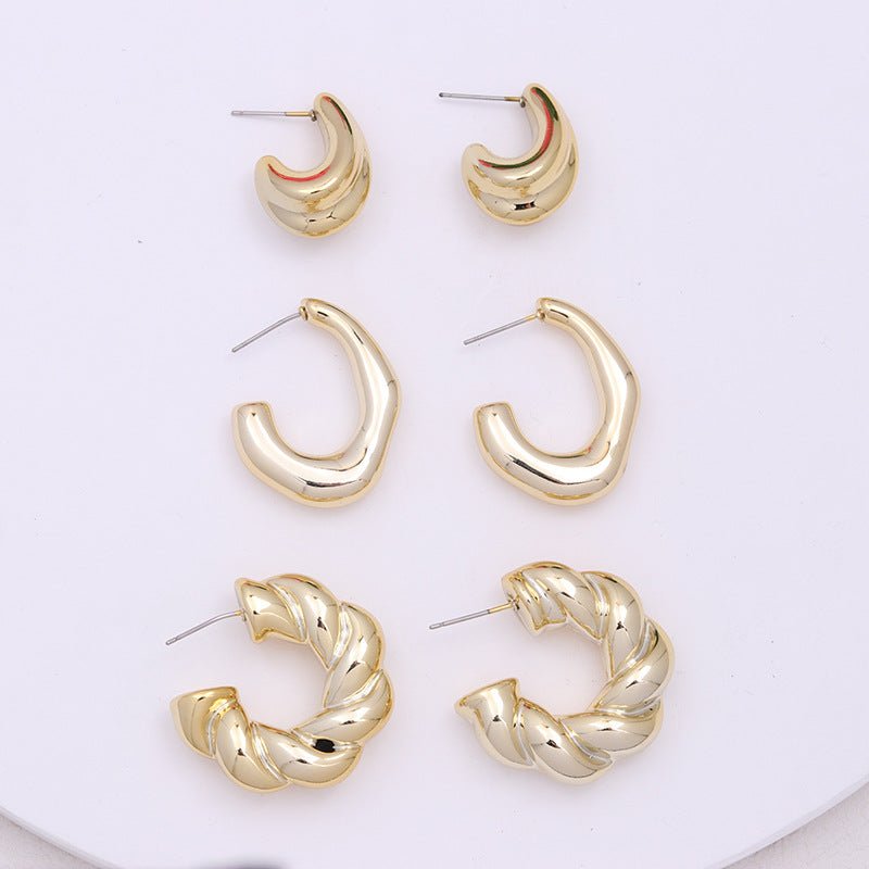 Gold-plated C- Ring Circle Three-piece Earrings Personalized Simple Acrylic-Jewearrings