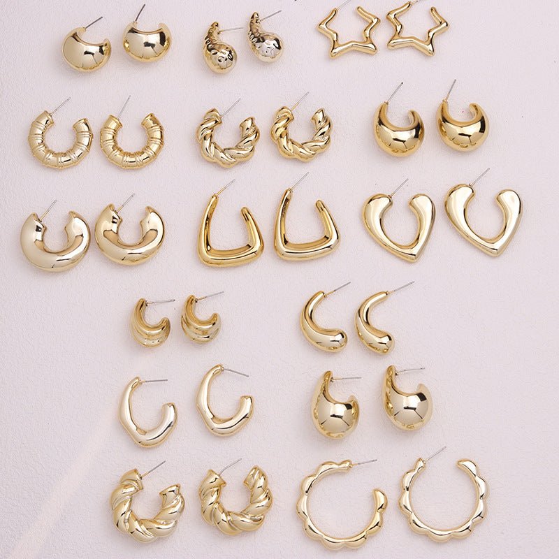 Gold-plated C- Ring Circle Three-piece Earrings Personalized Simple Acrylic-Jewearrings