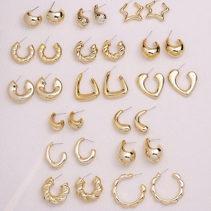 Gold-plated C- Ring Circle Three-piece Earrings Personalized Simple Acrylic-Jewearrings