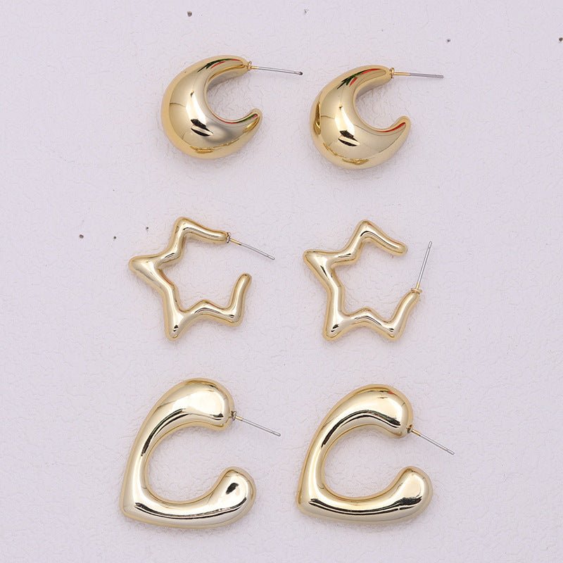 Gold-plated C- Ring Circle Three-piece Earrings Personalized Simple Acrylic-Jewearrings